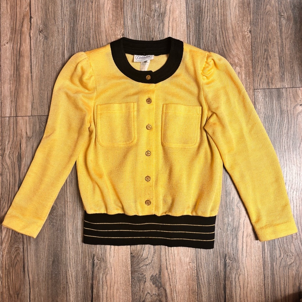 Leslie Fay Vintage Yellow and Black Cardigan Sz 12 pretty buttons